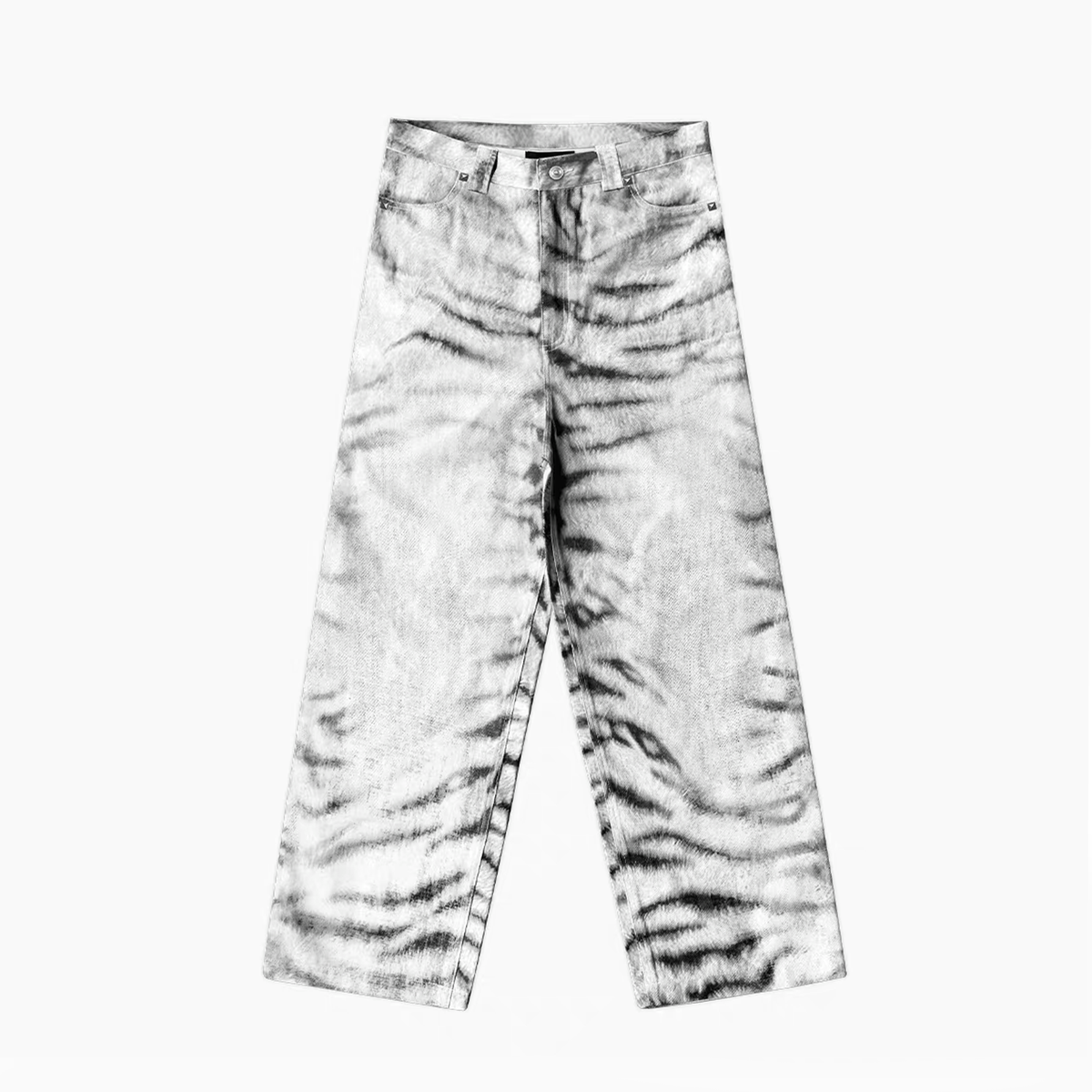 TECNINEGROUP Waxed White Tiger Full-Print Pants