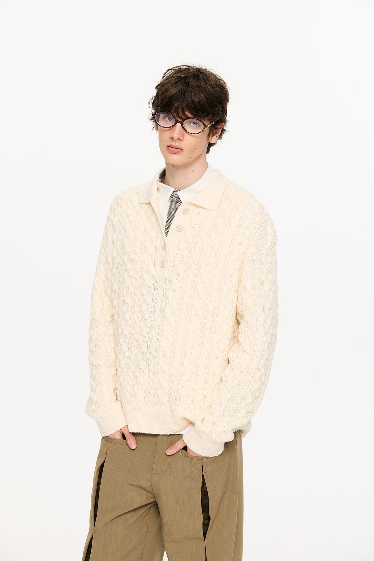 KREATE Cable Knit Polo Sweater