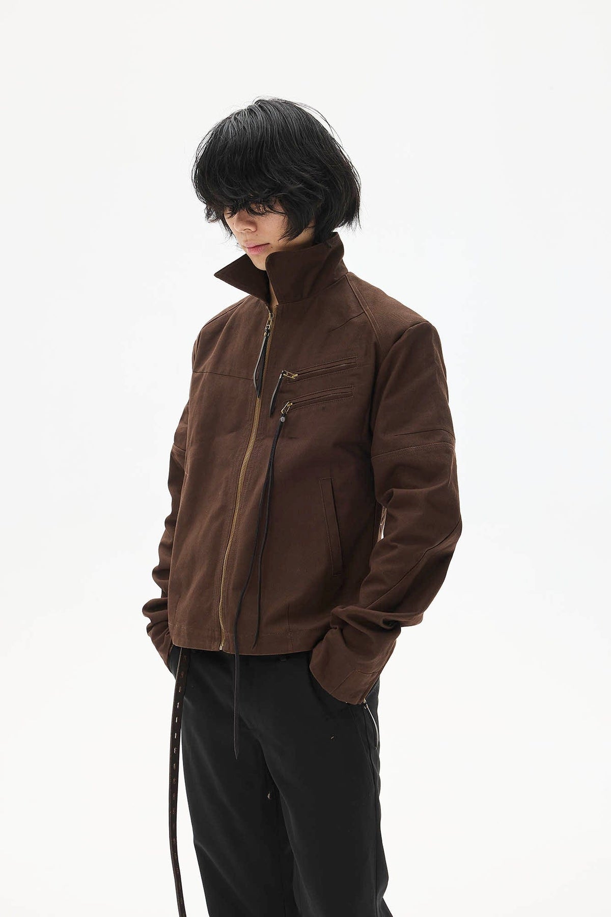 WHISTLEHUNTER Spliced Fringe-Zip Cinched-Waist Jacket