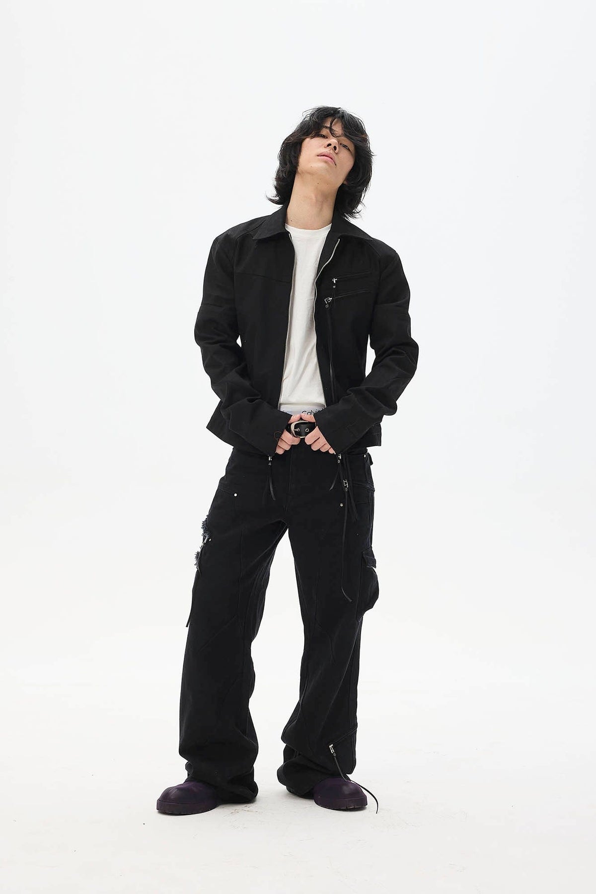 WHISTLEHUNTER Spliced Fringe-Zip Cinched-Waist Jacket