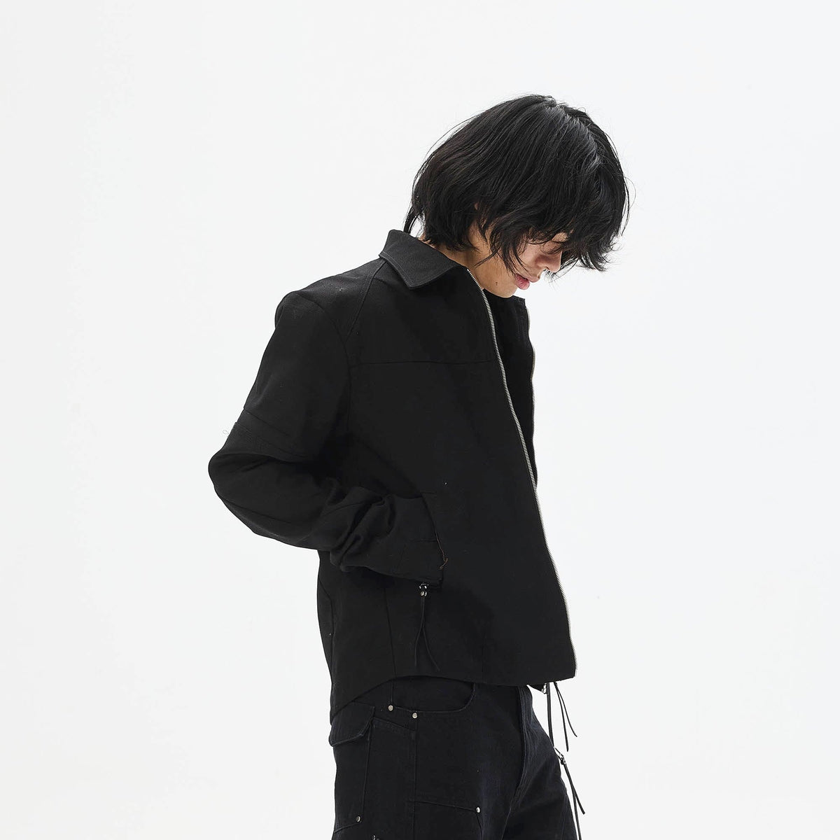 WHISTLEHUNTER Spliced Fringe-Zip Cinched-Waist Jacket