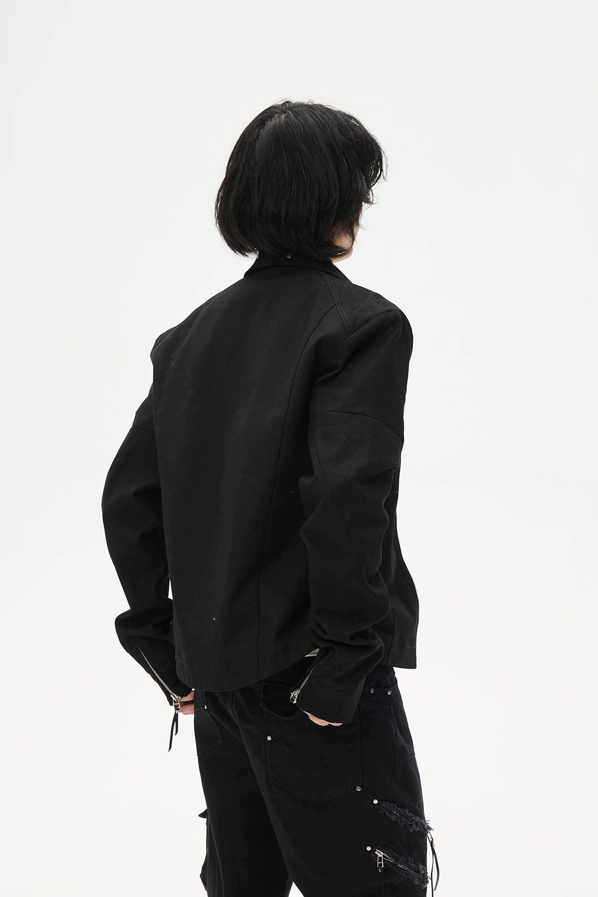WHISTLEHUNTER Spliced Fringe-Zip Cinched-Waist Jacket