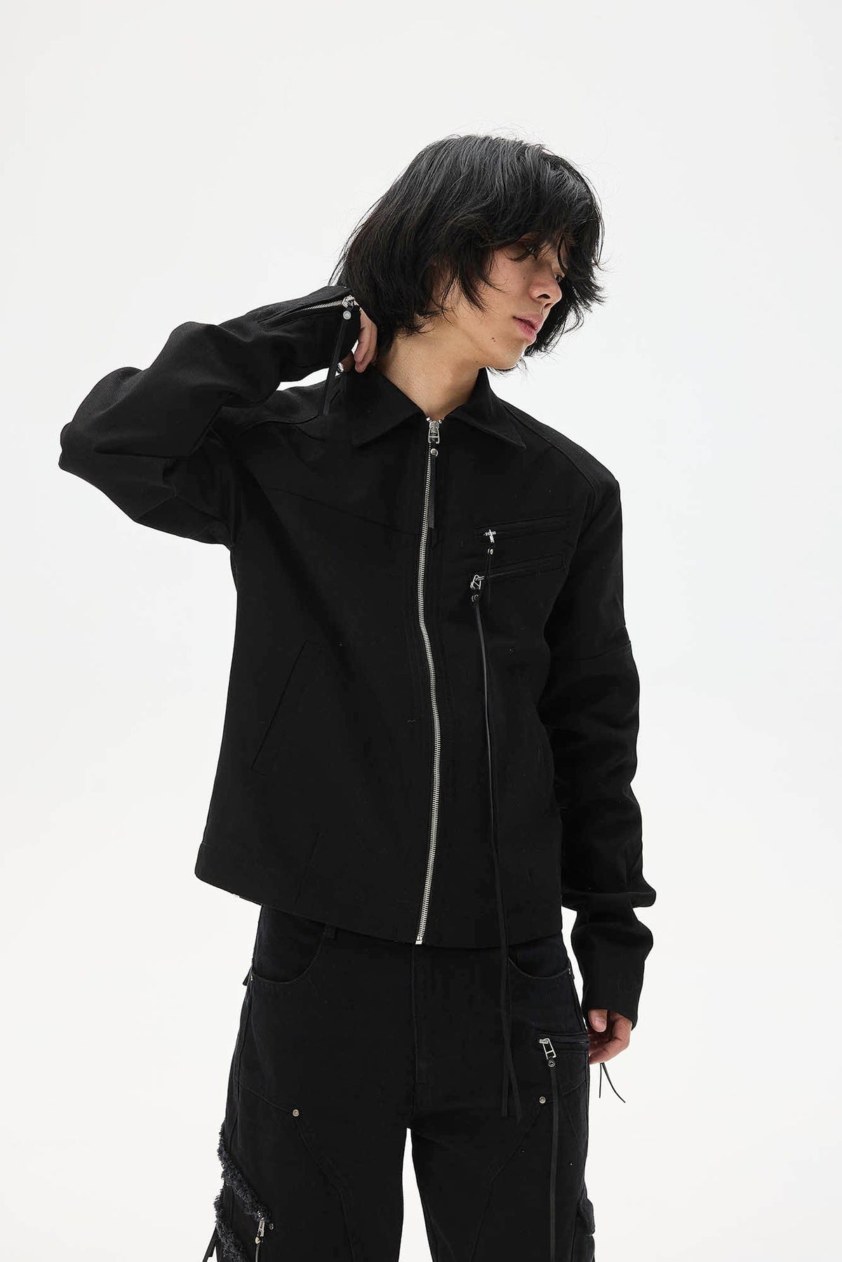 WHISTLEHUNTER Spliced Fringe-Zip Cinched-Waist Jacket