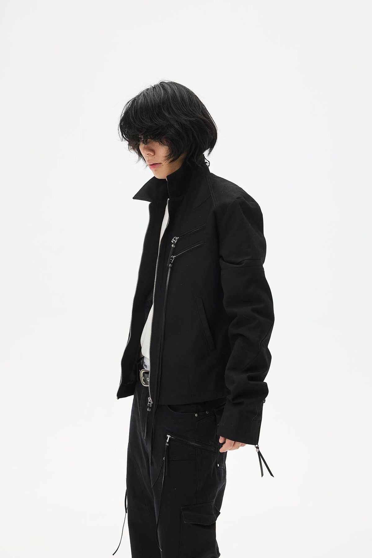 WHISTLEHUNTER Spliced Fringe-Zip Cinched-Waist Jacket