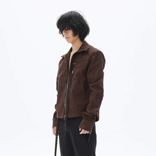 WHISTLEHUNTER Spliced Fringe-Zip Cinched-Waist Jacket