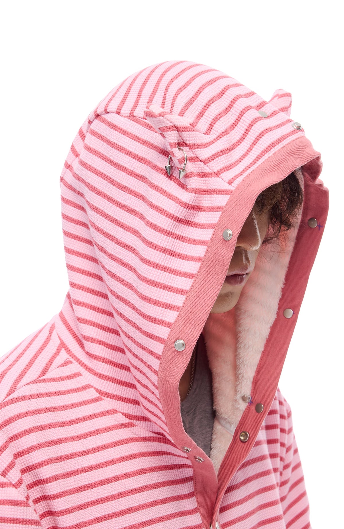 WHISTLEHUNTER Striped Detachable-Fur Hooded Jacket