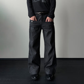 KREATE Double-Waistband Raw Denim Straight-Leg Jeans