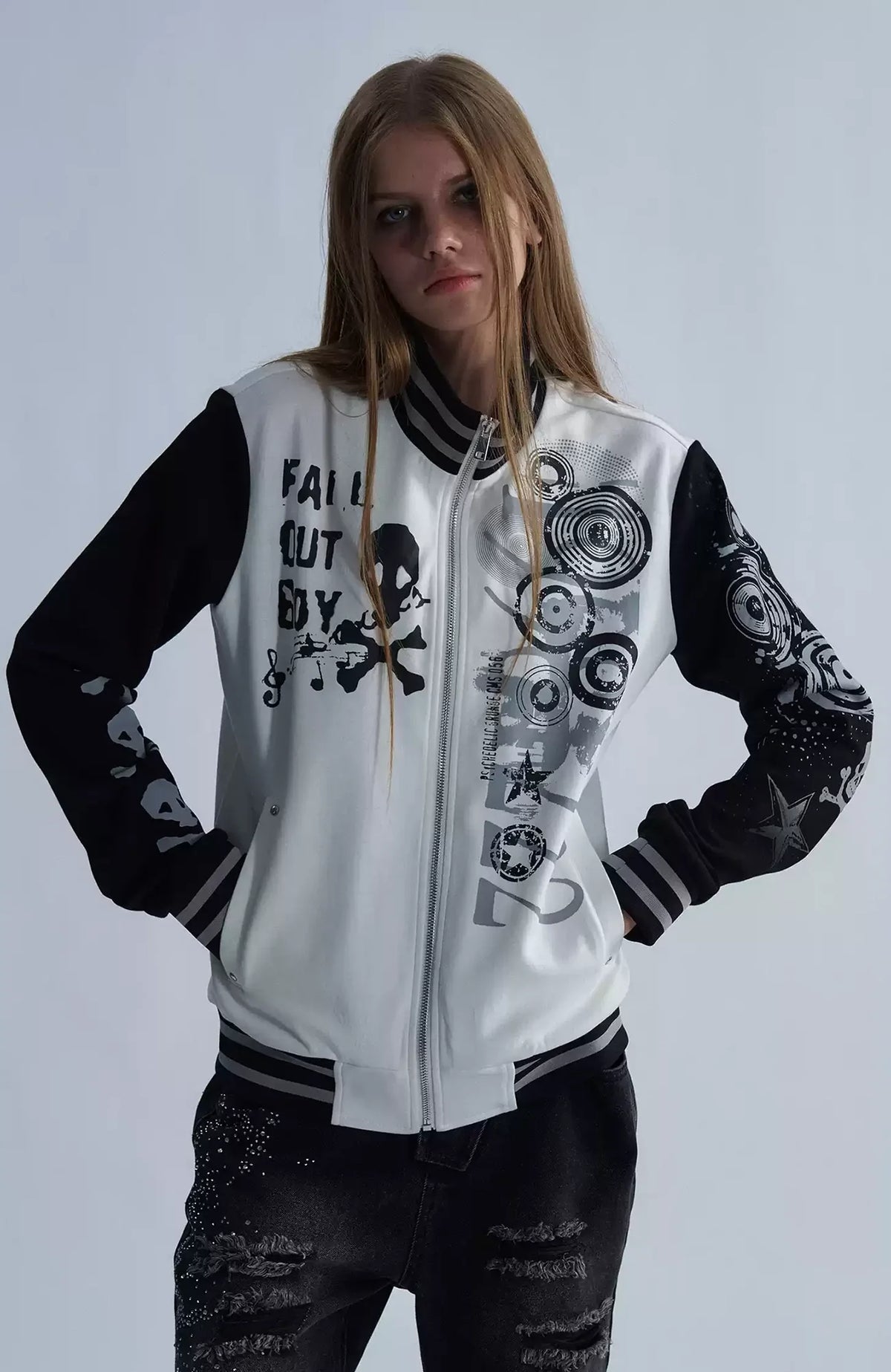 PAIKI Skull Graphic Slim Zip-Up Hoodie Jacket