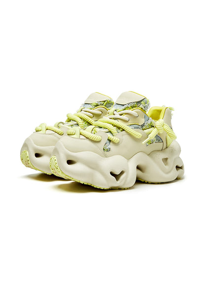 Beige Street-Style Leather Dad Sneakers
