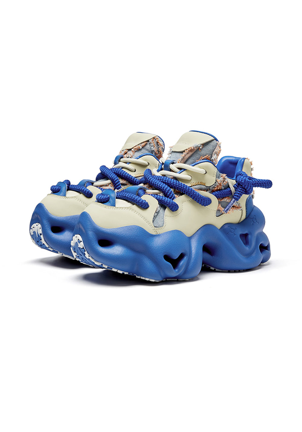Blue Street-Style Leather Dad Sneakers