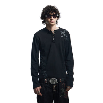 DND4DES Waffle-Knit Gothic Henley Long-Sleeve Tee