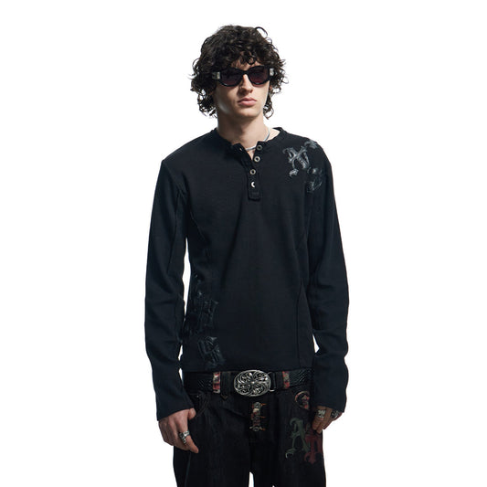 DND4DES Waffle-Knit Gothic Henley Long-Sleeve Tee
