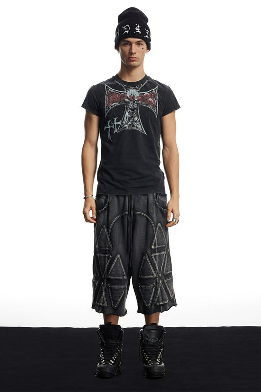 DND4DES Washed Geometric Panel Shorts