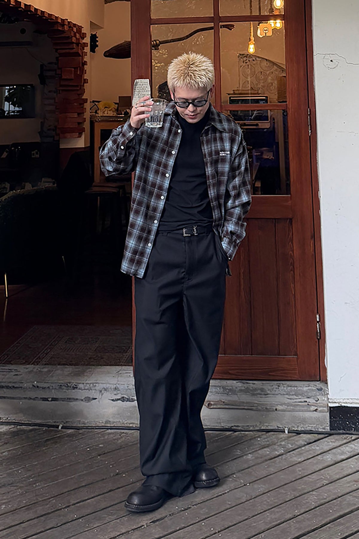 UNDERWATER Plaid Raw Edge Shirt  Blue