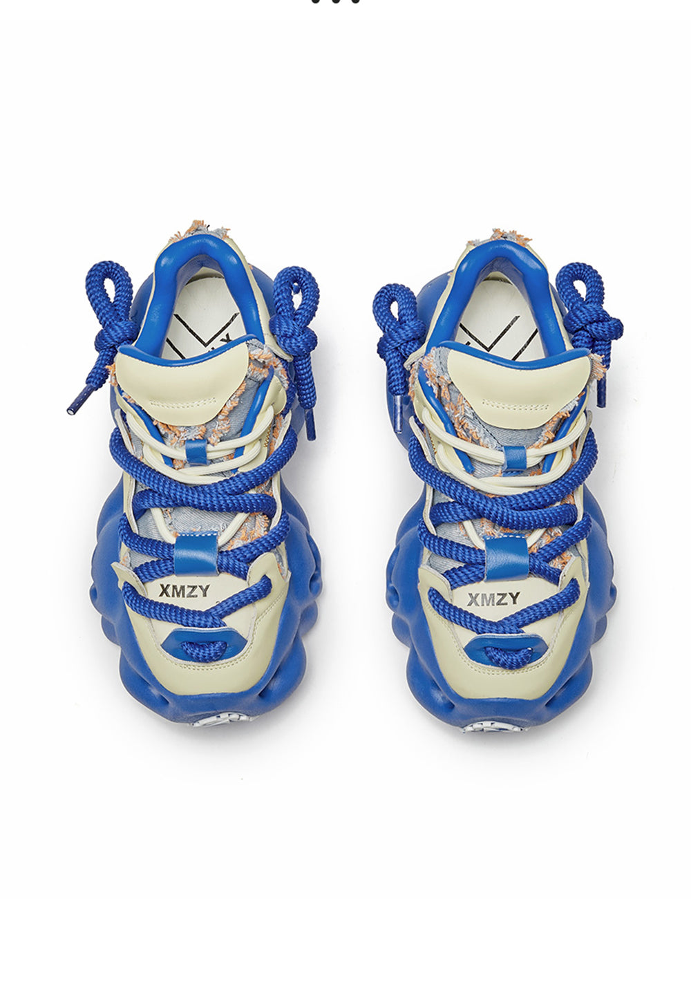 Blue Street-Style Leather Dad Sneakers