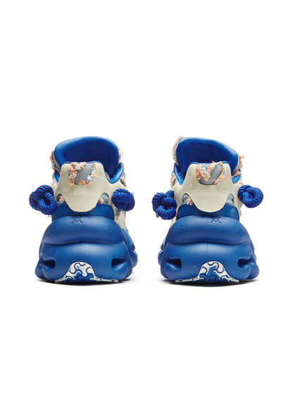 Blue Street-Style Leather Dad Sneakers