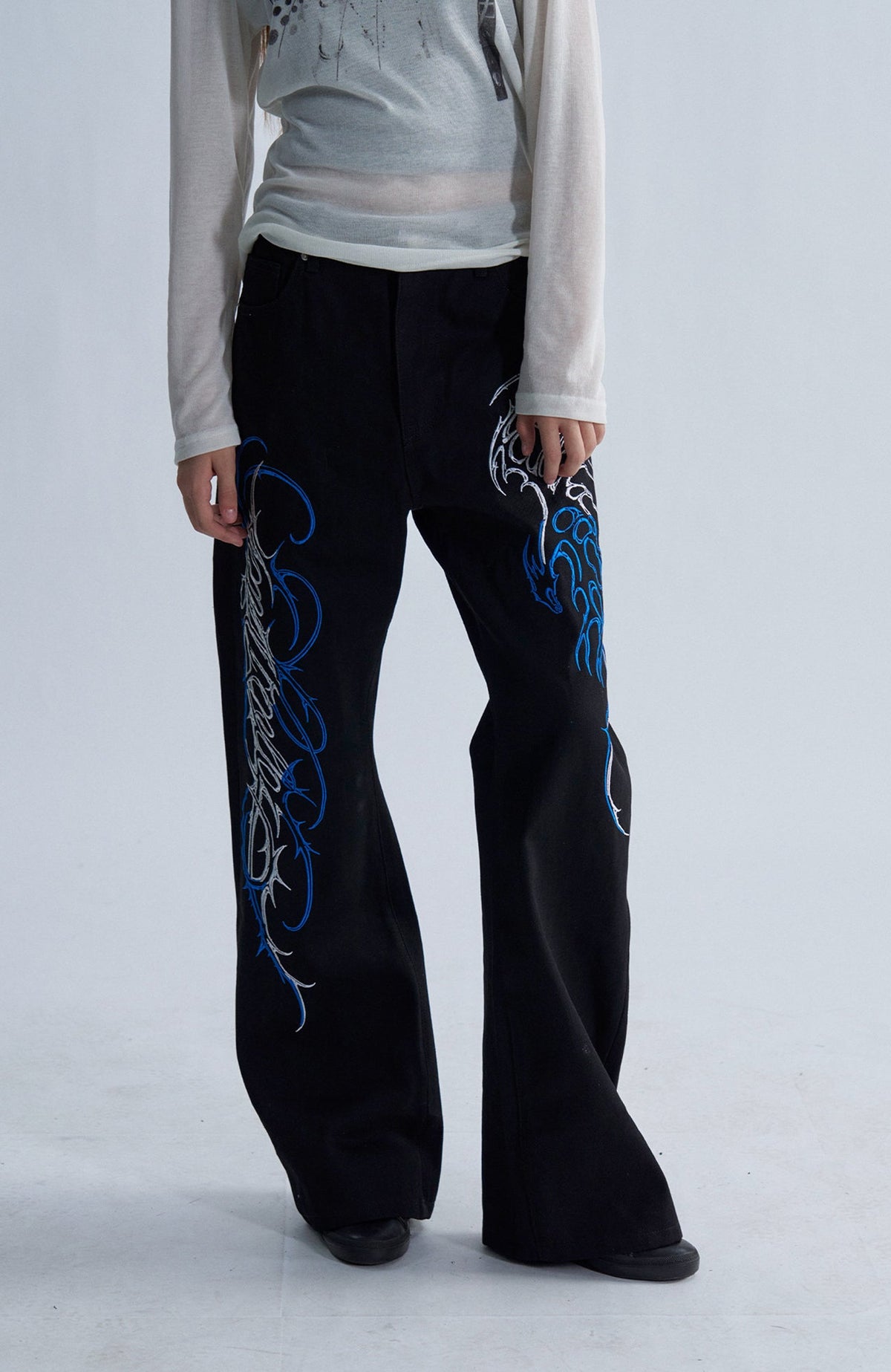 PAIKI Embroidered Thorn Floral Raw Selvedge Straight-Leg Jeans