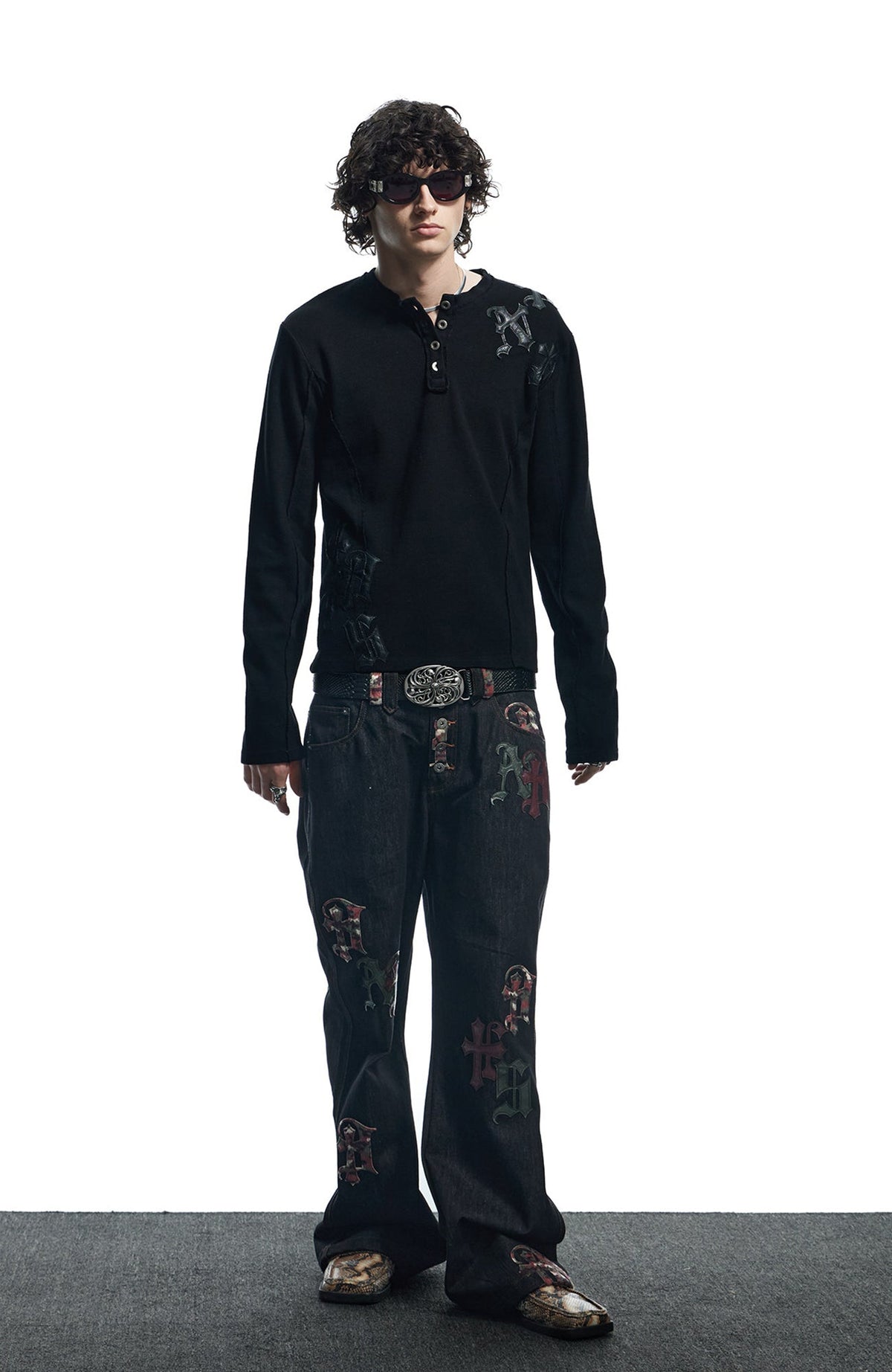 DND4DES Waffle-Knit Gothic Henley Long-Sleeve Tee