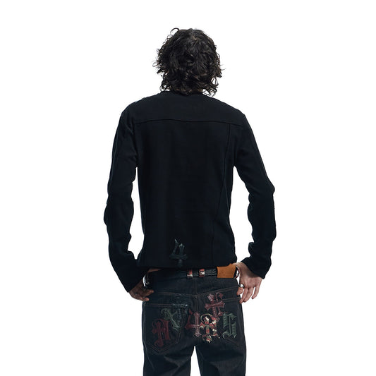 DND4DES Waffle-Knit Gothic Henley Long-Sleeve Tee