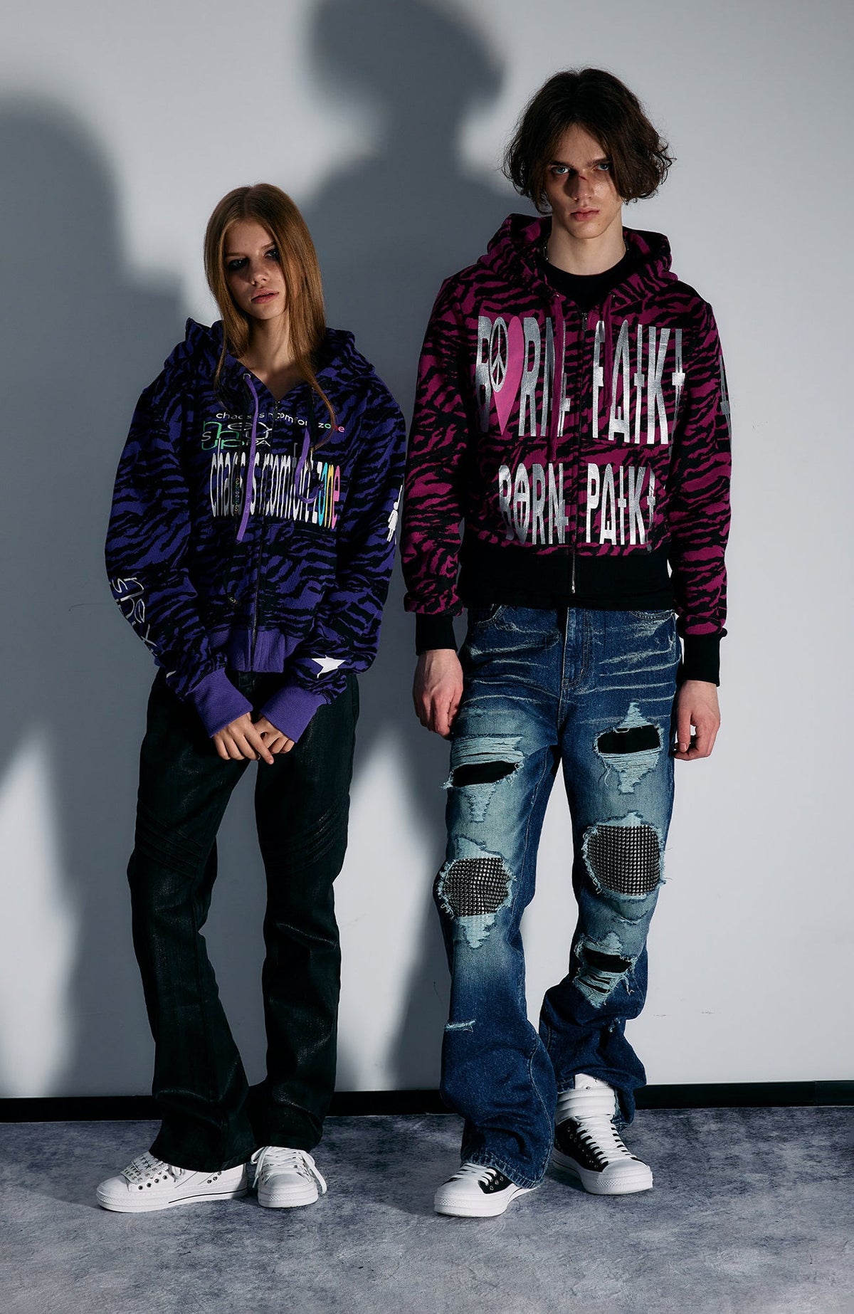 PAIKI Purple Tiger Graphic Zip-Up Hoodie