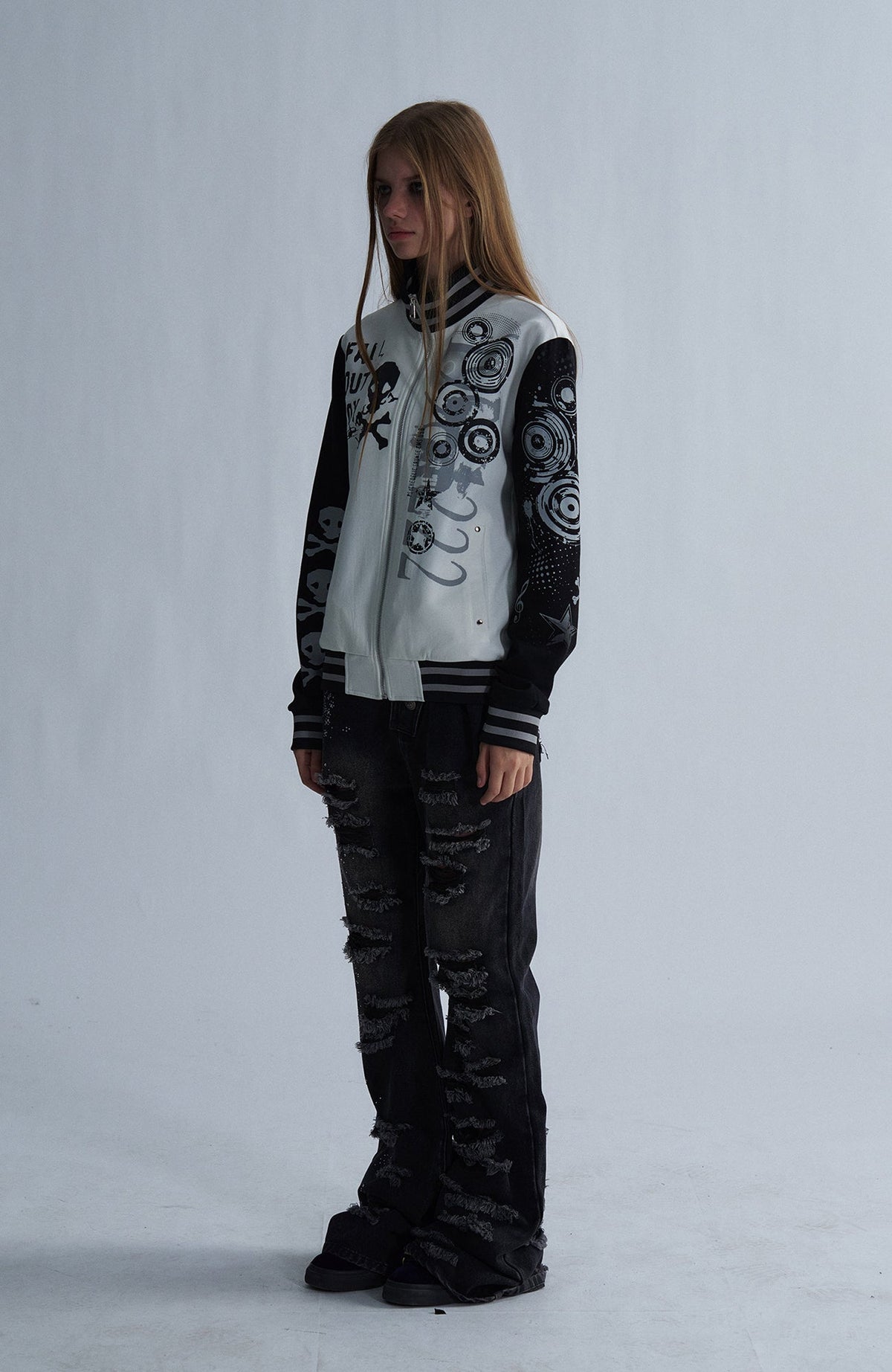 PAIKI Skull Graphic Slim Zip-Up Hoodie Jacket