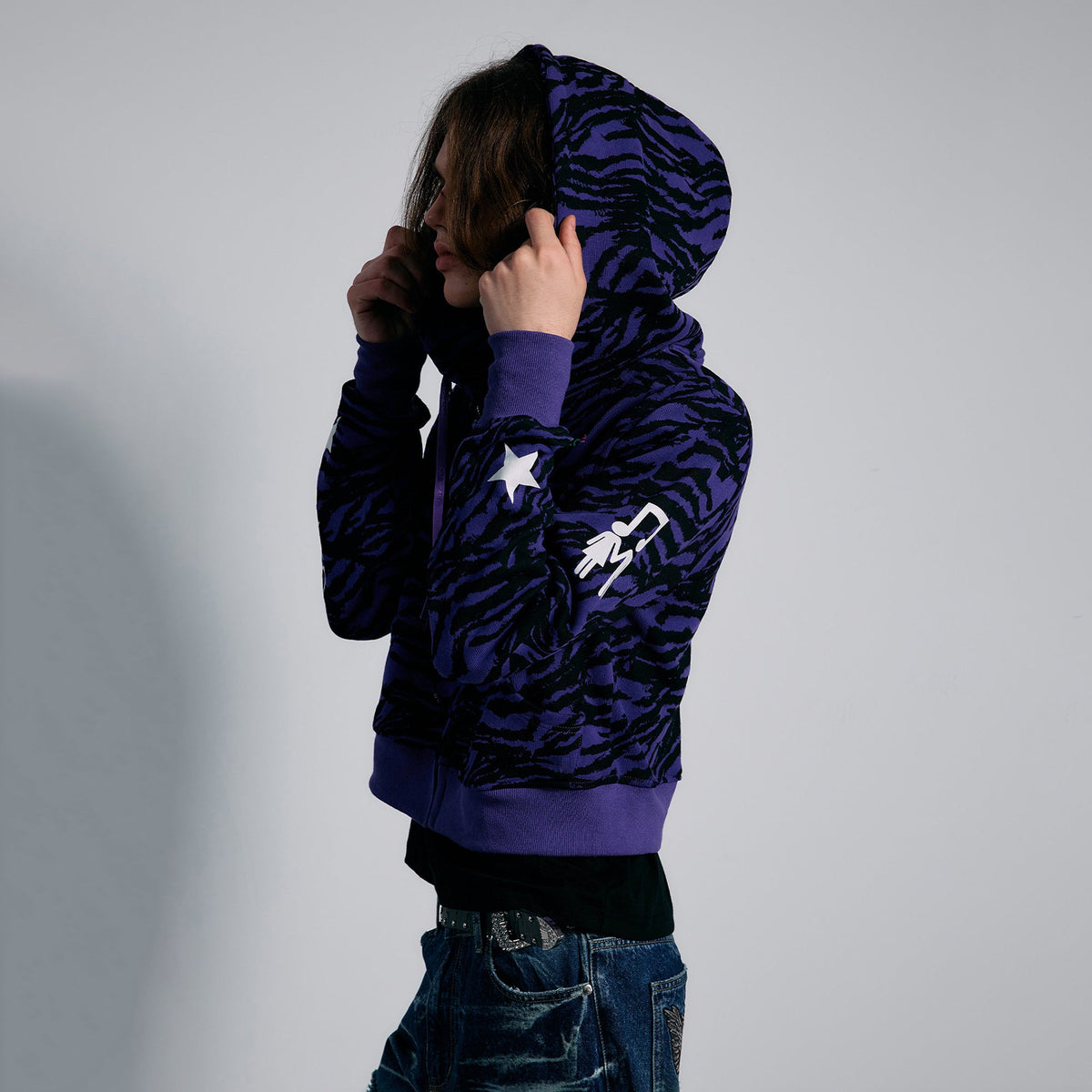 PAIKI Purple Tiger Graphic Zip-Up Hoodie