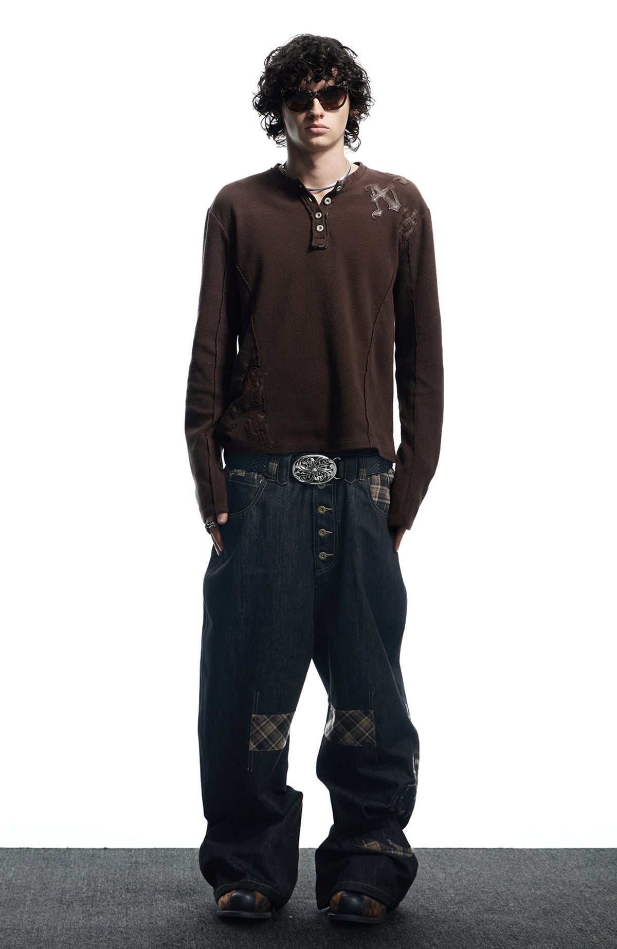 DND4DES Waffle-Knit Gothic Henley Long-Sleeve Tee