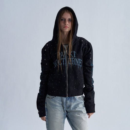 PAIKI Studded Rhinestone Zip-Up Hoodie