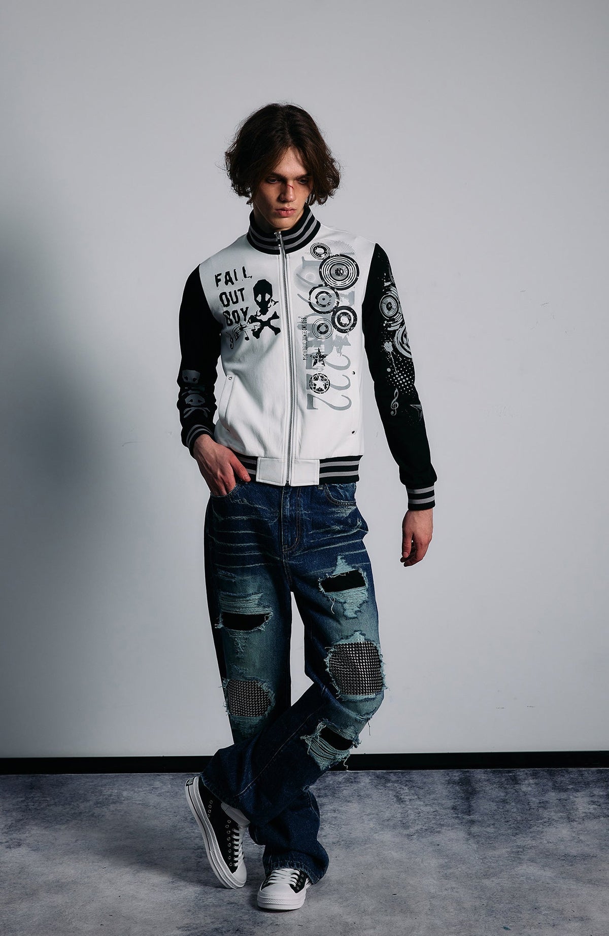PAIKI Skull Graphic Slim Zip-Up Hoodie Jacket