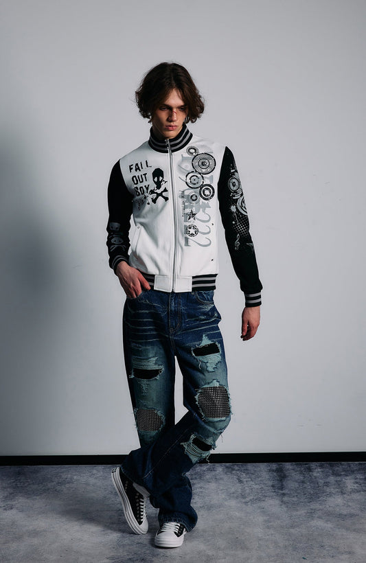 PAIKI Skull Graphic Slim Zip-Up Hoodie Jacket