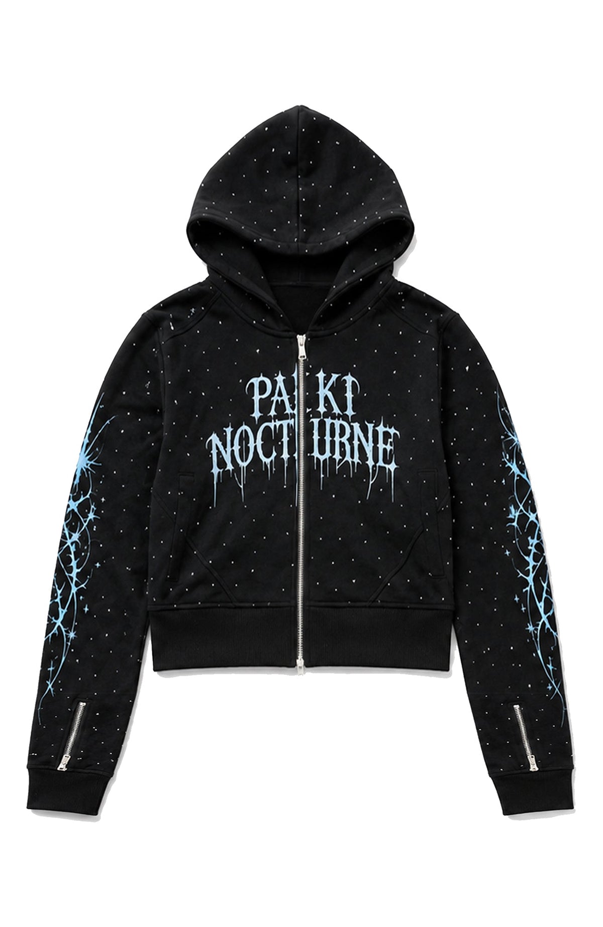 PAIKI Studded Rhinestone Zip-Up Hoodie