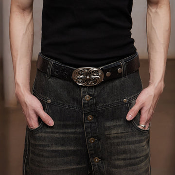 DND4DES Floral Buckle Embossed Leather Belt