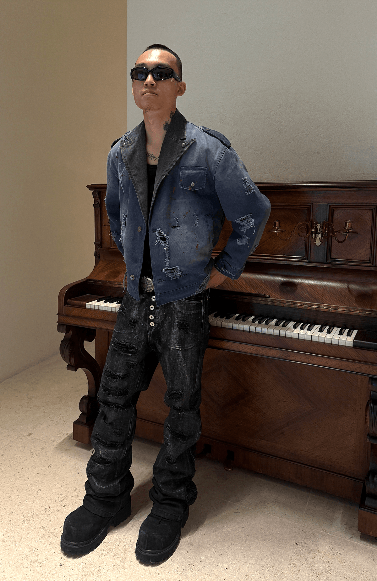 TECNINEGROUP Distressed Grunge Denim Jacket