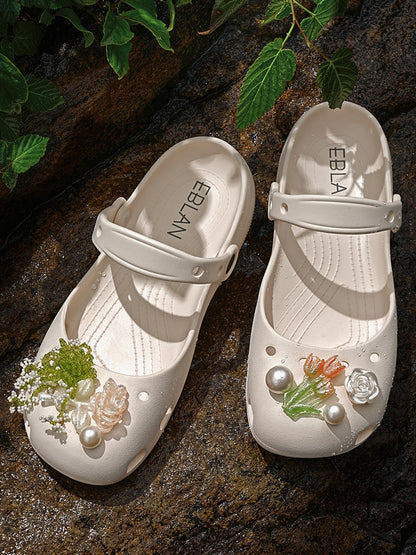 Mary Jane Style Breathable Slide Sandals-Beige