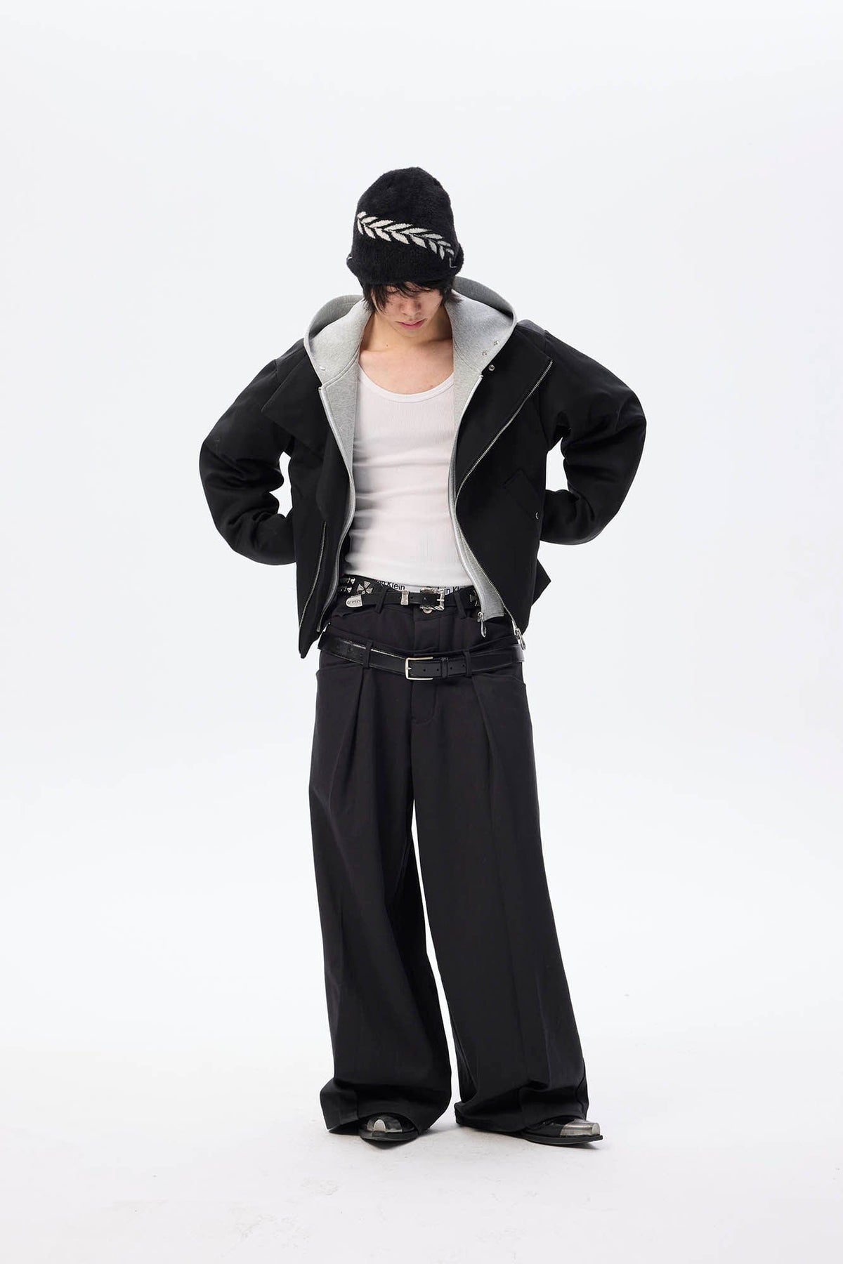 WHISTLEHUNTER Asymmetrical Zipper Detachable Hooded Layered Jacket