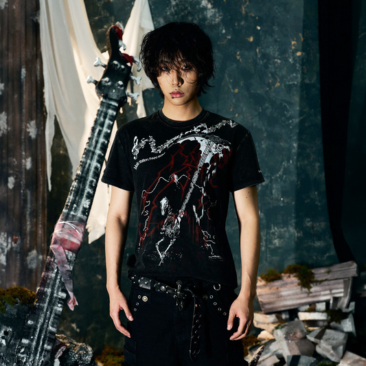 PAIKI Punk Scythe String Graphic T-Shirt