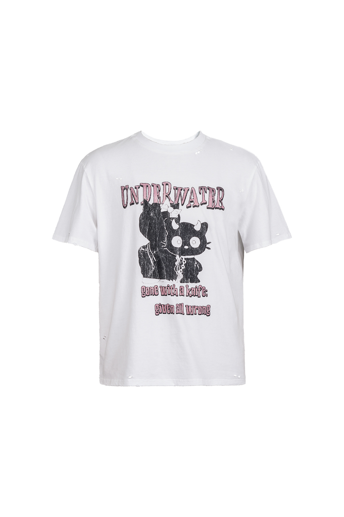 UNDERWATER Distressed Black Cat Graphic T-Shirt
