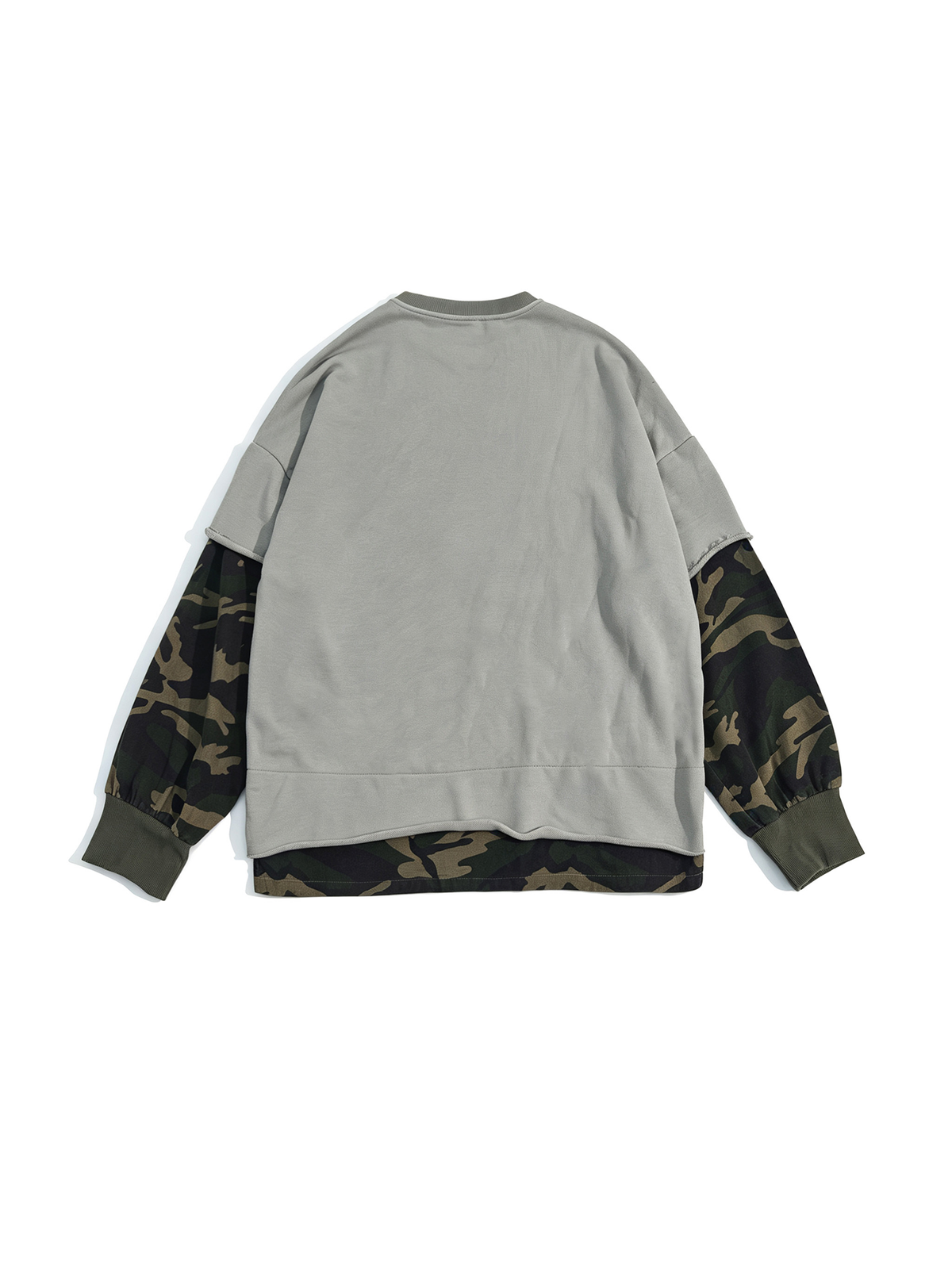 UUCSCC Retro Camo Spliced Distressed Oversized Crewneck Sweatshirt