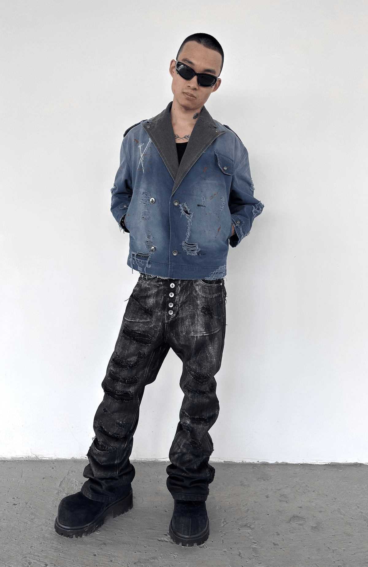 TECNINEGROUP Distressed Grunge Denim Jacket