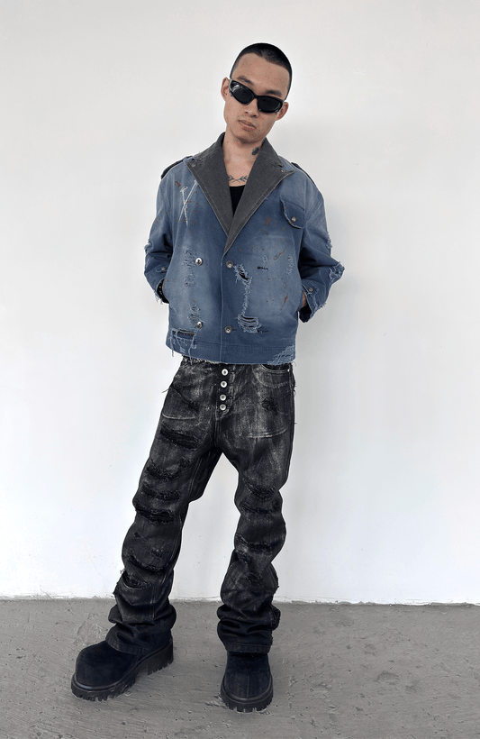 TECNINEGROUP Distressed Grunge Denim Jacket