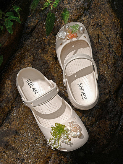 Mary Jane Style Breathable Slide Sandals-Beige
