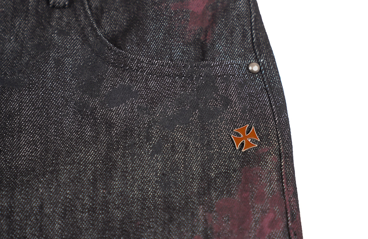 UNDERWATER Bloodstained Raw Flared Denim Pants