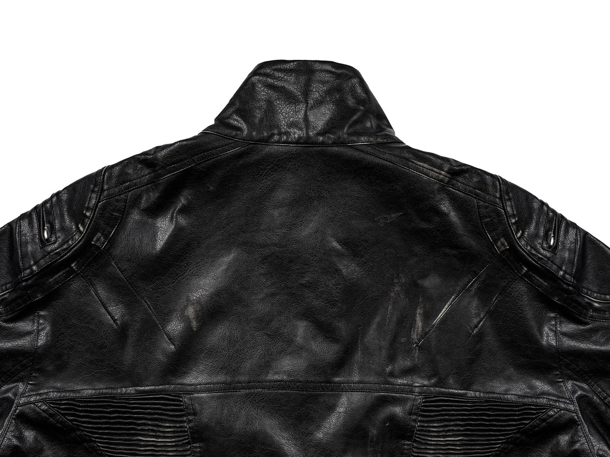 UNDERWATER Distressed Midnight Fang Faux Leather Biker Jacket