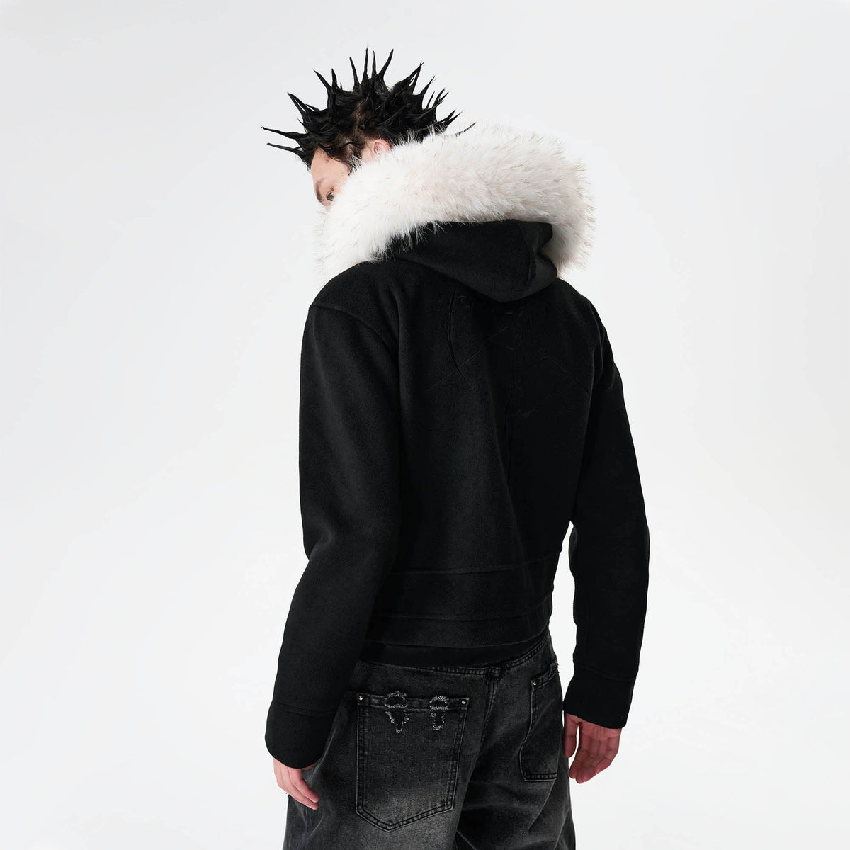 SAVAGEGROWTHWORLD Detachable Fur Collar Double-Zipper Coat