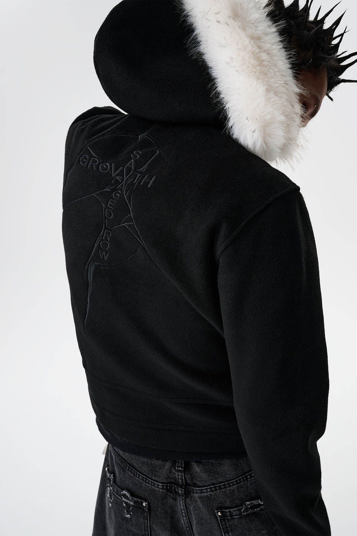 SAVAGEGROWTHWORLD Detachable Fur Collar Double-Zipper Coat