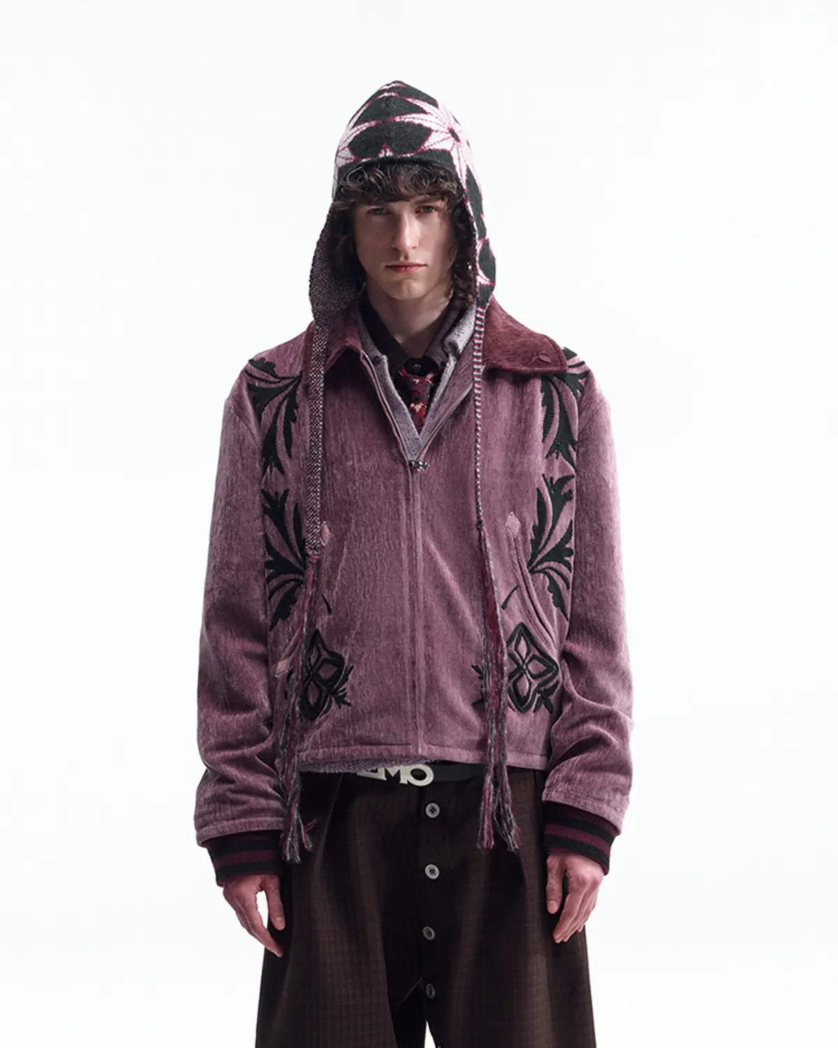 EMO Vintage Velvet Panel Baseball Jacket Purple