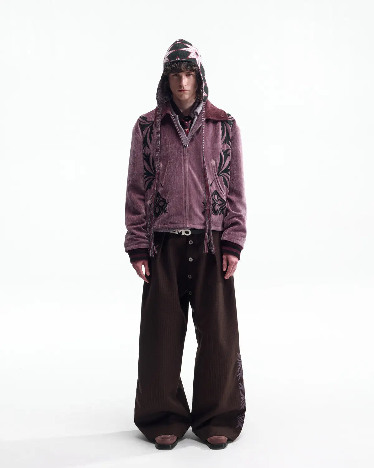 EMO Vintage Velvet Panel Baseball Jacket Purple