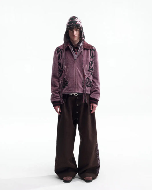 EMO Vintage Velvet Panel Baseball Jacket Purple