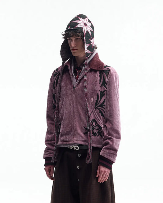 EMO Vintage Velvet Panel Baseball Jacket Purple