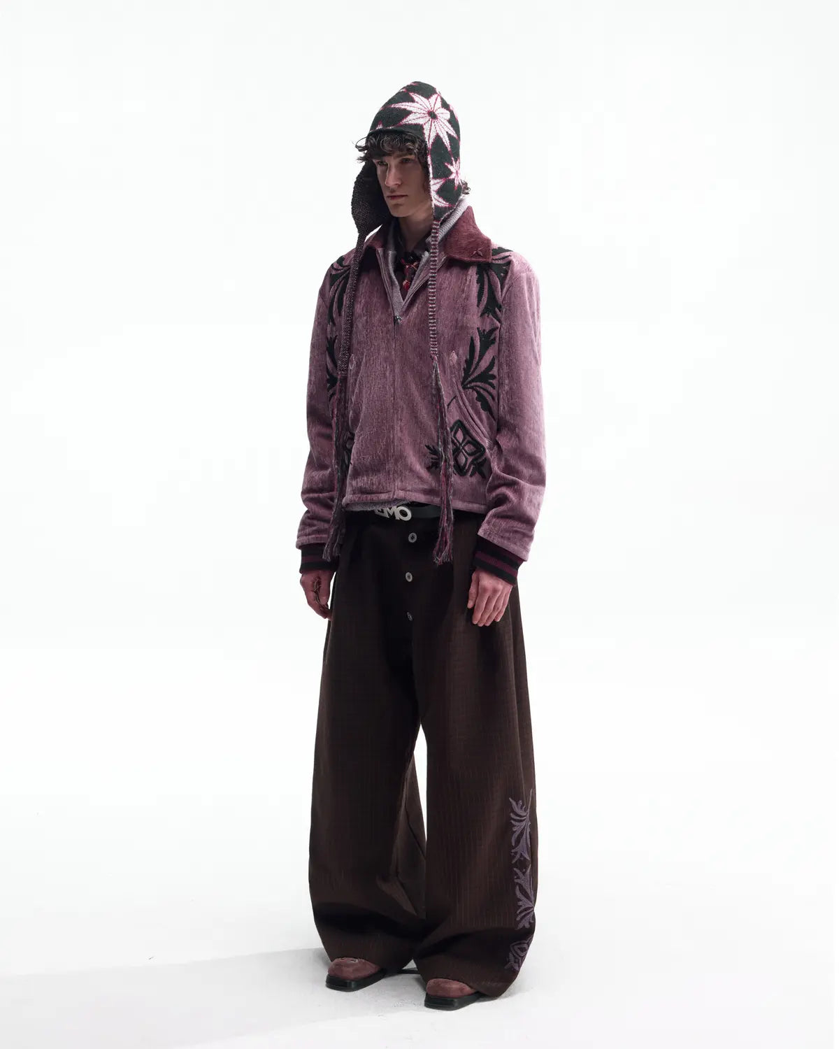 EMO Vintage Velvet Panel Baseball Jacket Purple
